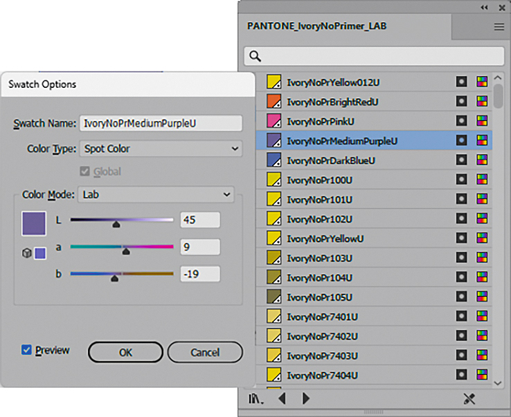 Электронный каталог смесевых красок на базе колористики Pantone v4 в программе Adobe