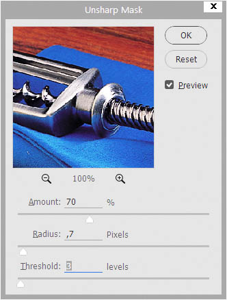 Установки фильтра Unsharp Mask в Adobe Photoshop